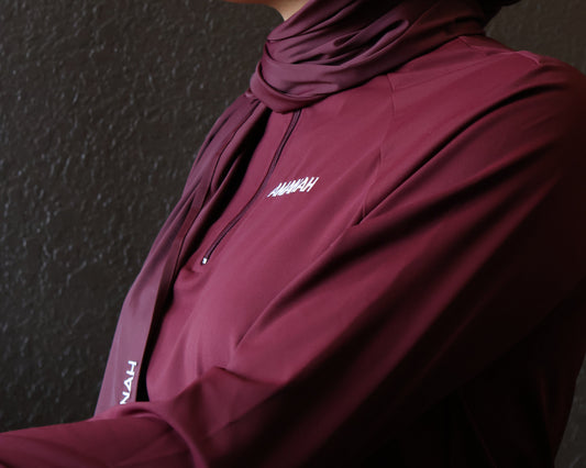 Maroon Modest Activewear Set with Hijab | AMANAH Essentials